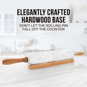 Zulay Kitchen 17-Inch Marble Rolling Pin With Stand - Polished Marble Rolling Pins For Baking - Long Rolling Pin Marble With Beechwood Handle - Non-stick Roller Pin For Baking Pastries, Bread & Pizza