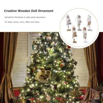 Amosfun 5pcs Nutcracker Ornaments Christmas Wooden Doll Decor Christmas Nutcracker Doll Pendant Creative Glittering Powder Doll Ornament for Party Store Home (White Gold) Chrismas Ornament