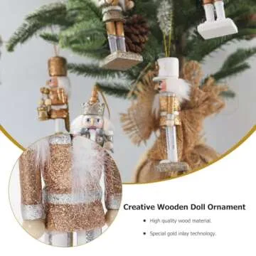 Amosfun 5pcs Nutcracker Ornaments Christmas Wooden Doll Decor Christmas Nutcracker Doll Pendant Creative Glittering Powder Doll Ornament for Party Store Home (White Gold) Chrismas Ornament