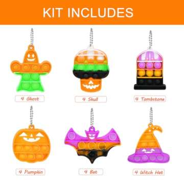 Halloween Party Favors - Halloween Pop Fidget Toys - 24 Mini Pop Bubbles Bulk with Keychain for Kids...