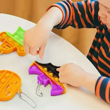 Halloween Party Favors - Halloween Pop Fidget Toys - 24 Mini Pop Bubbles Bulk with Keychain for Kids 4-8 8-12- Stress Relief Sensory Fidget Pack prizes for School Classroom Toddlers Boys Girls