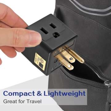 3 Outlet Wall Adapter UL Listed 3 Outlet Power Cube Tap, 3-Prong Outlet Splitter, Multi Plug Outlet Grounded Indoor, 3 Way Plug Adapter, Outlet Extender for Home or Travel (Black, 1 Pack)
