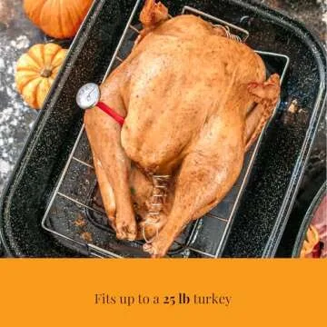 Granite Ware 25 lb Rectangular Roaster Set (10pcs), includes Lid, V-Rack, 2 pack brining bags, oven/grill-safe meat Thermometer, Turkey Baster with sylicon bulb, small brush