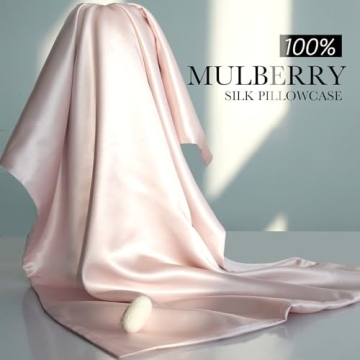 100% Mulberry Silk Pillowcase for Hair and Skin, 22 Momme Pure Natural Silk Pillow Case Both Sided with Zipper, Pillow Cover for Women Mom Men (Light Pink, Standard 20''×26'')