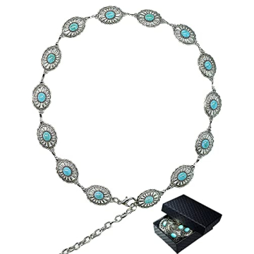 Stylish dwitucy Turquoise Concho Chain Belt for Women