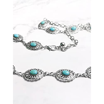 Stylish dwitucy Turquoise Concho Chain Belt for Women