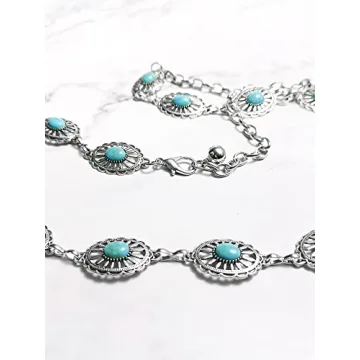 Stylish dwitucy Turquoise Concho Chain Belt for Women