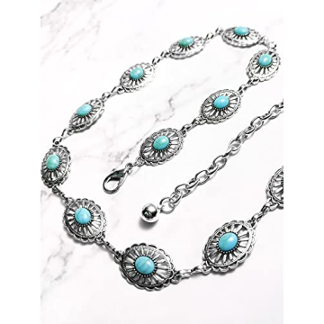 Stylish dwitucy Turquoise Concho Chain Belt for Women