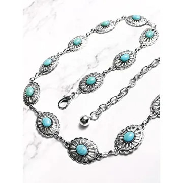 Stylish dwitucy Turquoise Concho Chain Belt for Women