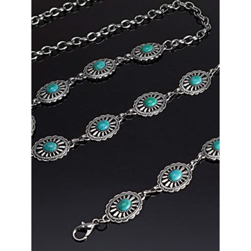 Stylish dwitucy Turquoise Concho Chain Belt for Women