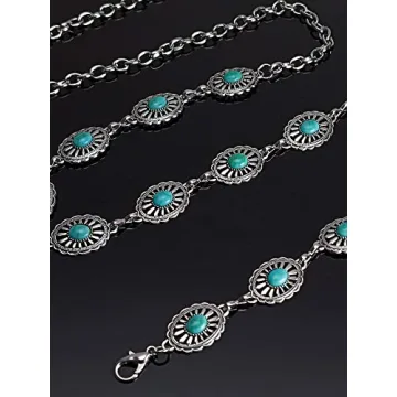 Stylish dwitucy Turquoise Concho Chain Belt for Women