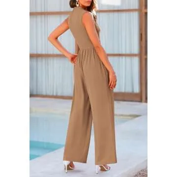 PRETTYGARDEN Womens Summer Jumpsuits Dressy Casual One Piece Outfits Sleeveless Mock Neck Wide Leg P...