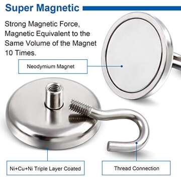 DIYMAG Strong Neodymium Magnetic Hooks, 110lbs Heavy Duty Rare Earth Magnets with Hook,Strong Corros...