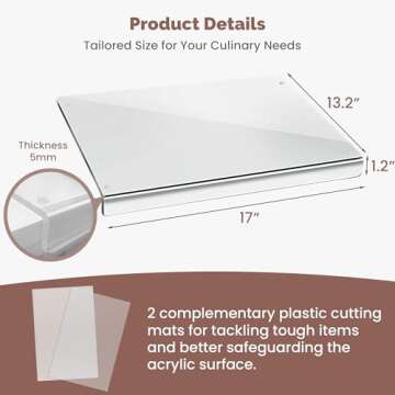 Clear Acrylic Cutting Board with Counter Lip - 17 x 13 Inch Clear Cutting Board for Countertop with ...
