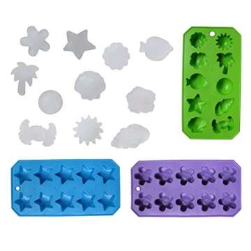 Chef Craft Set of 3 Flexible Shaped Ice Cube Trays. Sun, Star, Flower, Tree and Sealife. Fun Party C...