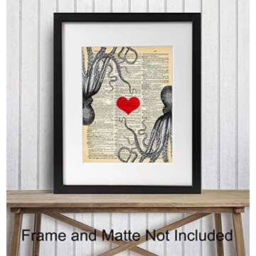 Kraken Octopus Dictionary Art - 8x10 Retro Shabby Chic Wall Decor for Home, Lake, Ocean, Beach House...