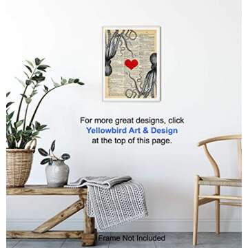 Kraken Octopus Dictionary Art - 8x10 Retro Shabby Chic Wall Decor for Home, Lake, Ocean, Beach House - Vintage Nautical Decoration, Romantic Sentimental Gift for Girlfriend, Wife - Upcycled Poster