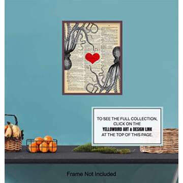 Kraken Octopus Dictionary Art - 8x10 Retro Shabby Chic Wall Decor for Home, Lake, Ocean, Beach House - Vintage Nautical Decoration, Romantic Sentimental Gift for Girlfriend, Wife - Upcycled Poster