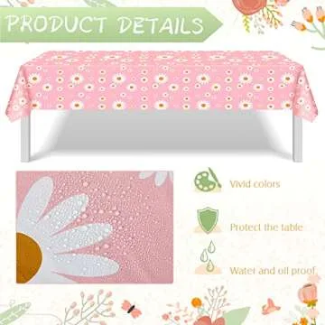 Flutesan Pink Daisy Plastic Tablecloth Disposable Boho Party Decorations 108 x 54 inches Rectangle Table Covers for Party Weddings Birthday (2 Pieces)