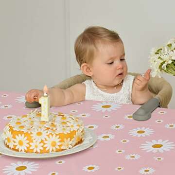 Flutesan Pink Daisy Plastic Tablecloth Disposable Boho Party Decorations 108 x 54 inches Rectangle Table Covers for Party Weddings Birthday (2 Pieces)