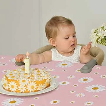 Flutesan Pink Daisy Plastic Tablecloth Disposable Boho Party Decorations 108 x 54 inches Rectangle Table Covers for Party Weddings Birthday (2 Pieces)