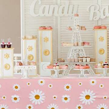 Flutesan Pink Daisy Plastic Tablecloth Disposable Boho Party Decorations 108 x 54 inches Rectangle Table Covers for Party Weddings Birthday (2 Pieces)