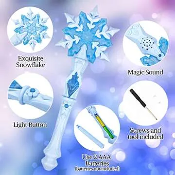 Light Up Frozen Snowflake Wands with Sound(Motion Sensitive) Magic Toy for Kids Girls Princess Party Favors Costume Cosplay Accessories 2 Pieces Blue