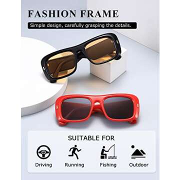 kimorn Sunglasses for Women Men Trendy Retro Fashion Sun Glasses 90’s Vintage Y2K Oversize Square Frame Shades K1337 (Black Yellow+Red Grey)