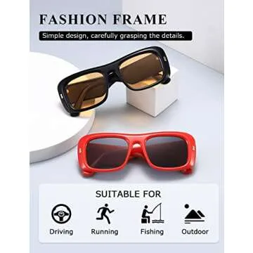 kimorn Sunglasses for Women Men Trendy Retro Fashion Sun Glasses 90’s Vintage Y2K Oversize Square Frame Shades K1337 (Black Yellow+Red Grey)