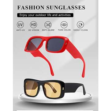 kimorn Sunglasses for Women Men Trendy Retro Fashion Sun Glasses 90’s Vintage Y2K Oversize Square Frame Shades K1337 (Black Yellow+Red Grey)