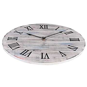 12 inch Rustic Farmhouse Vintage Wooden Painted Wall Clock - Distressed White - Battery Operated