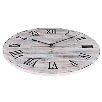 12 inch Rustic Farmhouse Vintage Wooden Painted Wall Clock - Distressed White - Battery Operated