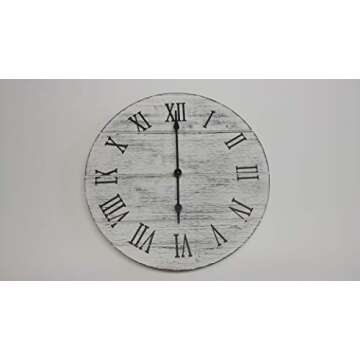 12 inch Rustic Farmhouse Vintage Wooden Painted Wall Clock - Distressed White - Battery Operated