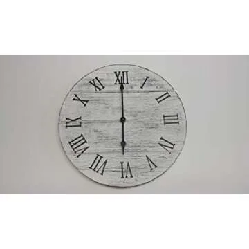 12 inch Rustic Farmhouse Vintage Wooden Painted Wall Clock - Distressed White - Battery Operated