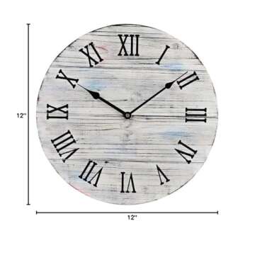 12 inch Rustic Farmhouse Vintage Wooden Painted Wall Clock - Distressed White - Battery Operated