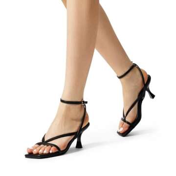 DREAM PAIRS Women's kitten Low Strappy Lace Up Heels Open Square Toe Thong Ankle Strap Heels Sexy Fashion Comfort Dress Shoes Party Sylvestra Pumps Heeled Sandals,Size 9,Black-Pu,SDHS2405W