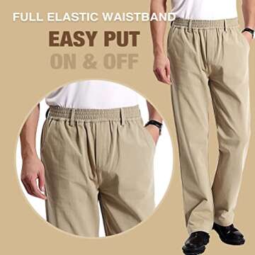 IDEALSANXUN Mens Pants Casual Relaxed Fit Pull On Elastic Waist Twill Cotton Chino Dress Khaki Pants...