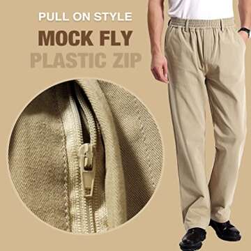 IDEALSANXUN Mens Pants Casual Relaxed Fit Pull On Elastic Waist Twill Cotton Chino Dress Khaki Pants Slacks Trousers, Khaki, 44x28