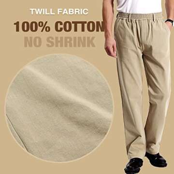 IDEALSANXUN Mens Pants Casual Relaxed Fit Pull On Elastic Waist Twill Cotton Chino Dress Khaki Pants Slacks Trousers, Khaki, 44x28