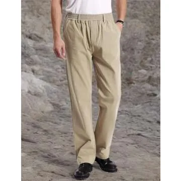 IDEALSANXUN Mens Pants Casual Relaxed Fit Pull On Elastic Waist Twill Cotton Chino Dress Khaki Pants Slacks Trousers, Khaki, 44x28