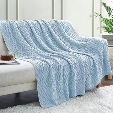 Aormenzy Light Blue Cable Knit Throw Blanket - Soft & Stylish