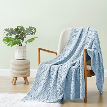 Aormenzy Light Blue Cable Knit Throw Blanket - Soft & Stylish