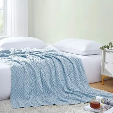 Aormenzy Light Blue Cable Knit Throw Blanket - Soft & Stylish
