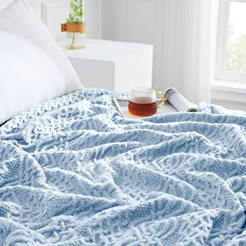 Aormenzy Light Blue Cable Knit Throw Blanket - Soft & Stylish
