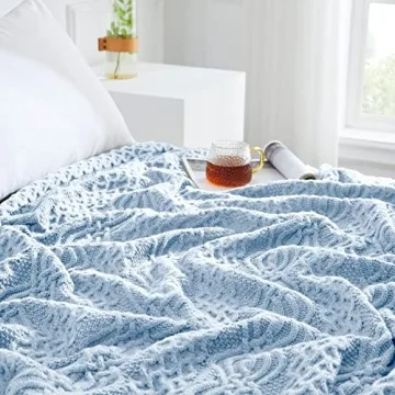 Aormenzy Light Blue Cable Knit Throw Blanket - Soft & Stylish