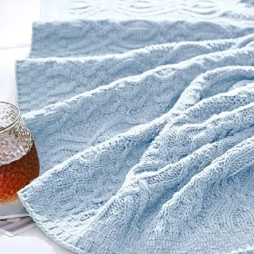 Aormenzy Light Blue Cable Knit Throw Blanket - Soft & Stylish