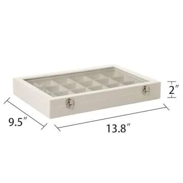 Frebeauty Velvet Jewelry Tray,24 Grid Jewelry Organizer with Clear Lid,Earring Holder Organizer with Clasp,Drawer Insert Rings Pendants Brooches,13.8 x 9.5 x 2 Inches,Gift for Women Girls(Beige)