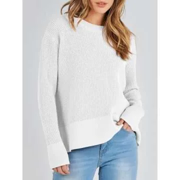 ANRABESS Crewneck Long Sleeve Waffle Knit Pullover Sweater with Side Zipper and Thumbholes - Casual ...