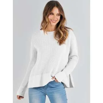 Stylish ANRABESS Crewneck Waffle Knit Pullover Sweater