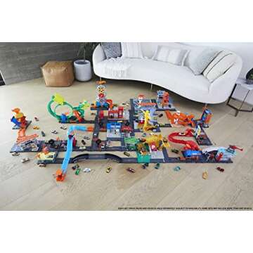 Hot Wheels City Toy Car Track Set Downtown Repair Station Playset with 1:64 Scale Vehicle, Working L...